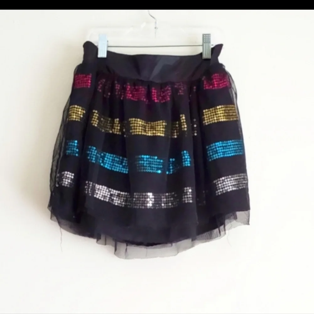 JUSTICE BLACK BLUE GOLD SILVER MESH MULTICOLOR‎ SEQUIN SKIRT..SIZE 16JRS